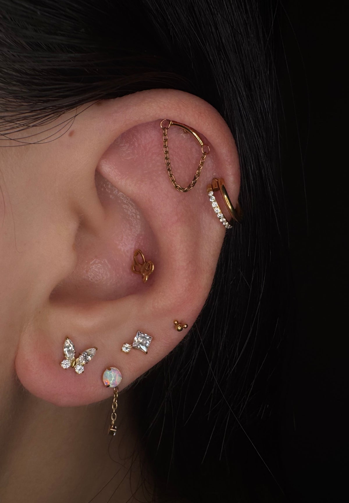 G23 Titanium 16G Internally Threaded Glam Heart Cut Green Clear Purple CZ Four Leaf Clover Gold PVD Flat Back Stud